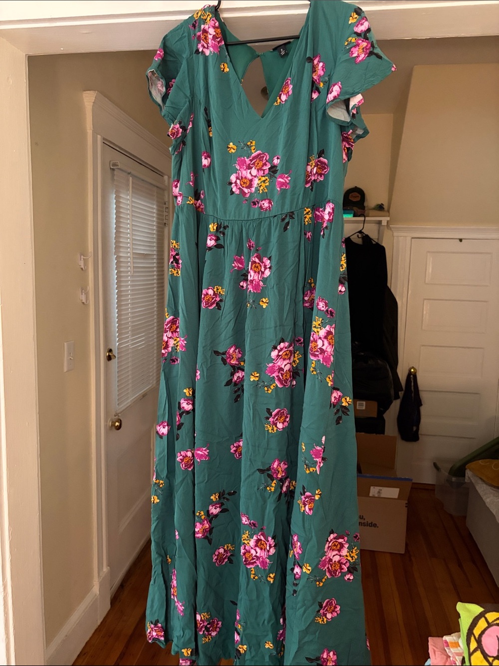 Torrid Floral Teal Maxi Dress with Pink Bouquet Print